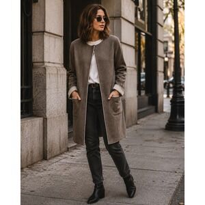 Benedetta B Italy Mushroom Brown Longline Knit Cardigan Sweater Small Piping